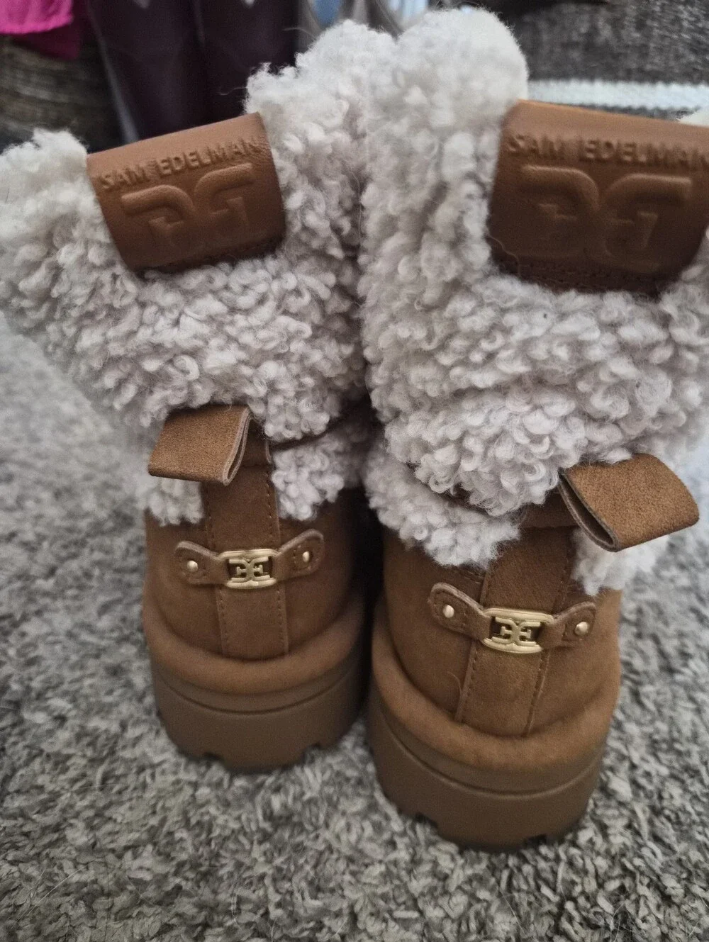 Sam Edelman Shearling-Trim Women’s Ankle Boots in Cream and Brown
